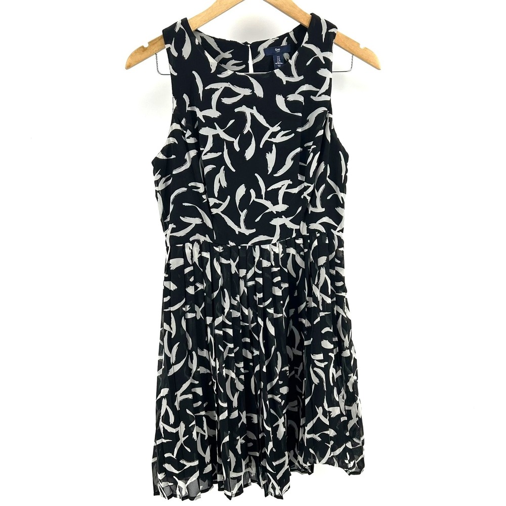 Gap Mens Black White Abstract Brushstroke Sleeveless Fit Flare Pleated Dress 4 - Picture 4 of 6